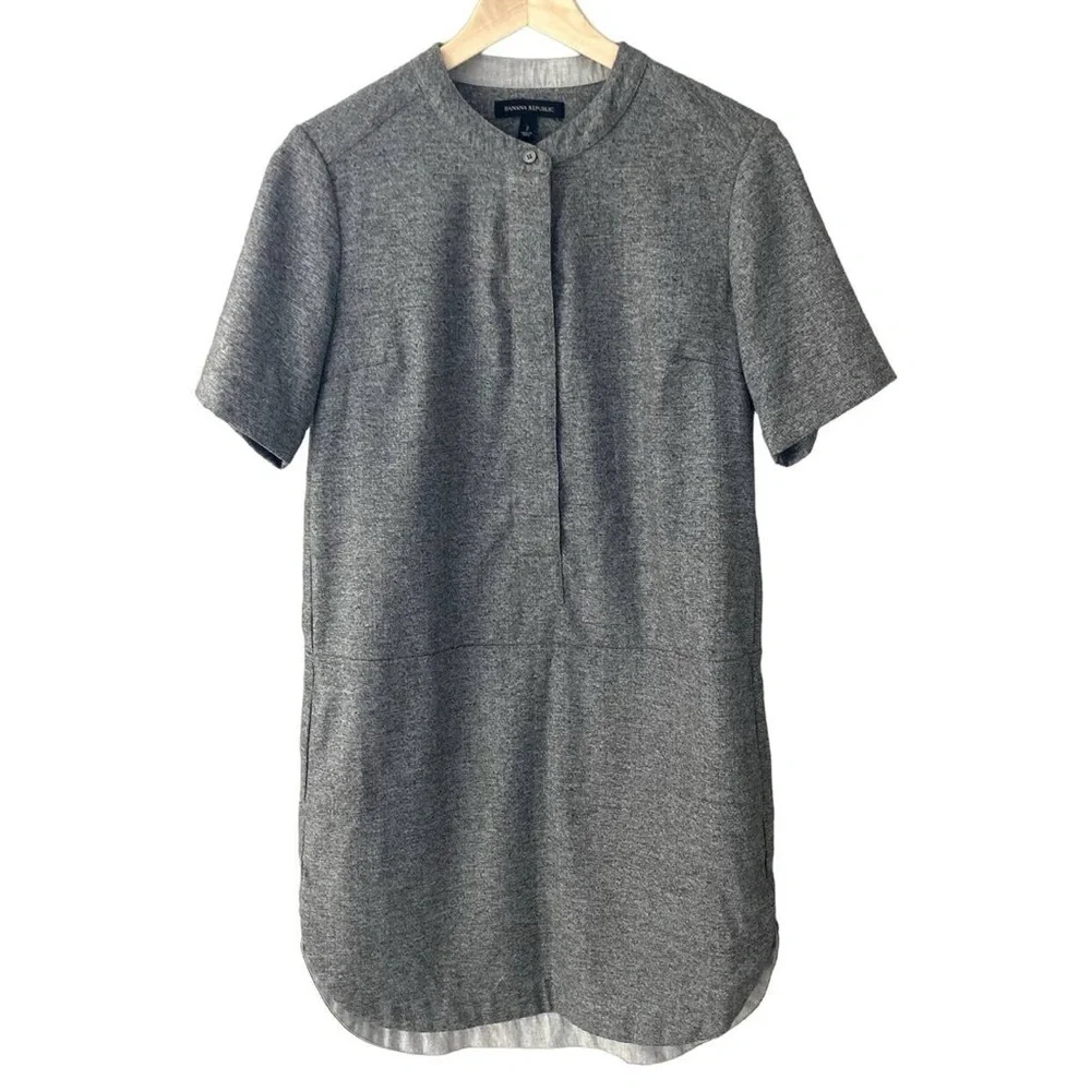 BANANA REPUBLIC Gray Marled Flannel Shirttail Hem Popover Shirtdress Size 4 - Picture 2 of 6